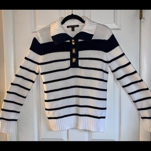 Ralph Lauren White/Navy Stripe Cotton Pullover Sweater Woman M